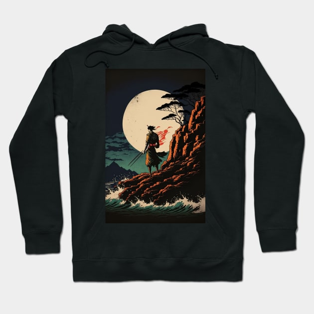 Samurai on Rocky Shore Hoodie by JigglePeek